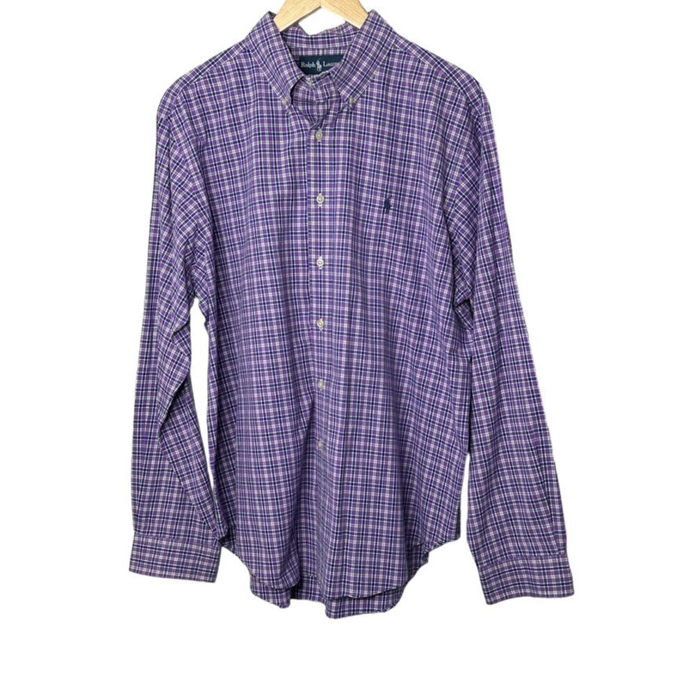 Ralph Lauren Purple & White Plaid Classic Fit Long Sleeve Button-Up Shirt Sz XL